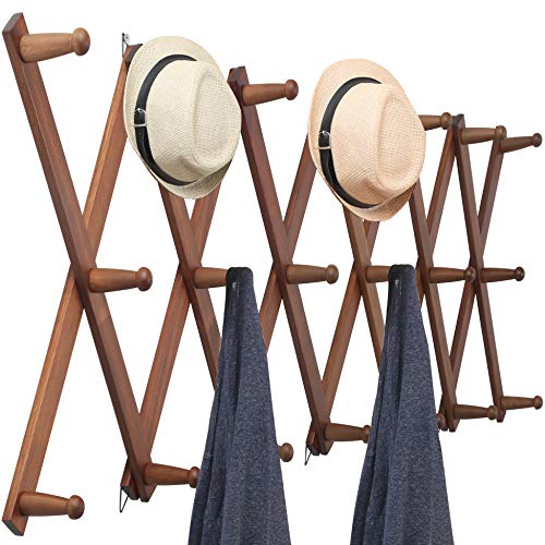 WEBI Accordion Wall Hanger,Expandable Wooden Coat Rack Wall Mounted,Accordion Hat Rack for Wall,Accordion Hook Rack for Hats,Caps,20 Peg Hooks,Walnut Color - Image 1