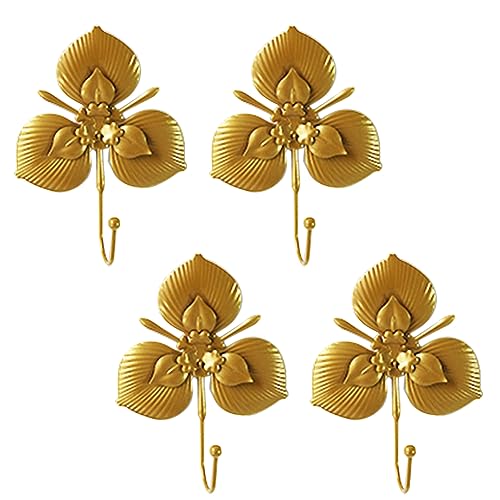 Sdjdhej Golden Flower Single Hooks 4Pcs Flower Retro Style for Room Wall Mounted Decoration Coat Hat Scarf Hanging Entry Heavy Duty Hooks Home Decor A - Image 1