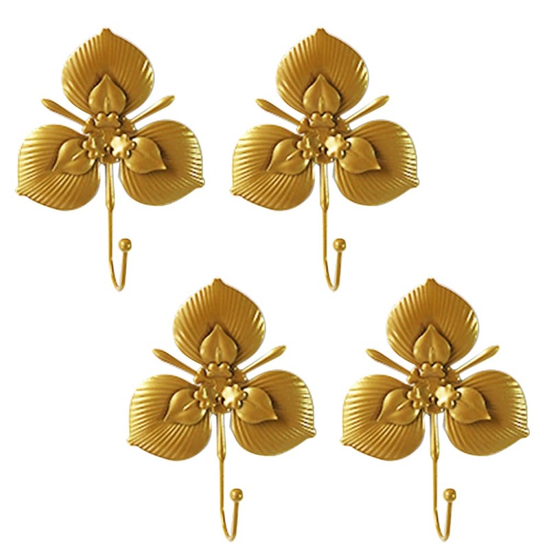 Sdjdhej Golden Flower Single Hooks 4Pcs Flower Retro Style for Room Wall Mounted Decoration Coat Hat Scarf Hanging Entry Heavy Duty Hooks Home Decor A - Image 2