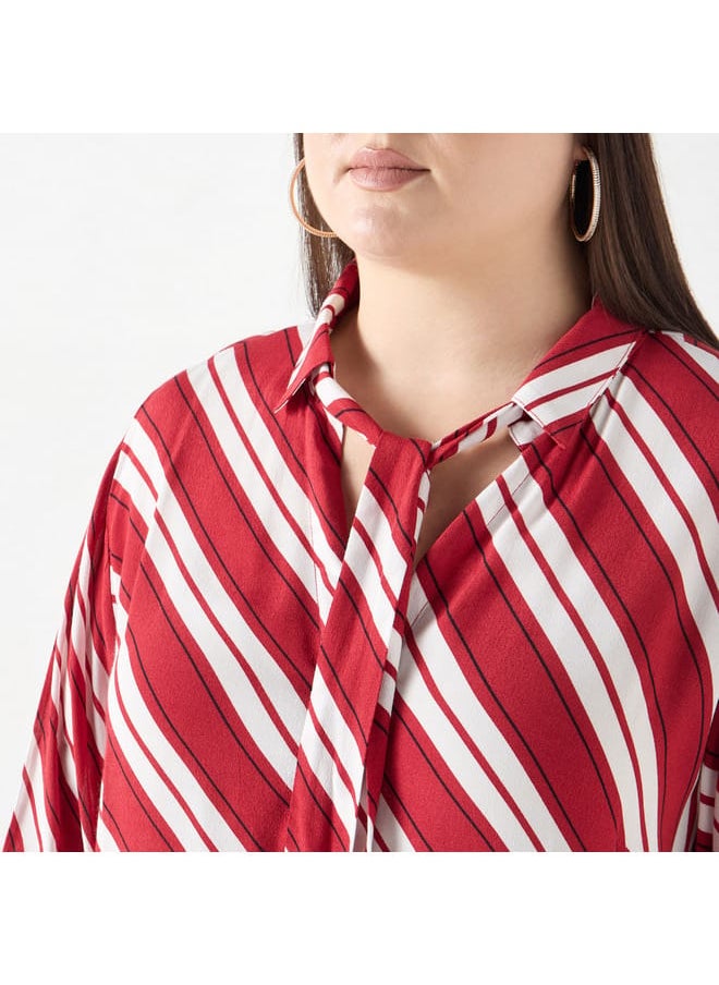 Ulla Popken Plus Size Ulla Popken Striped Shirt with Tie-Up Detail  - Image 4