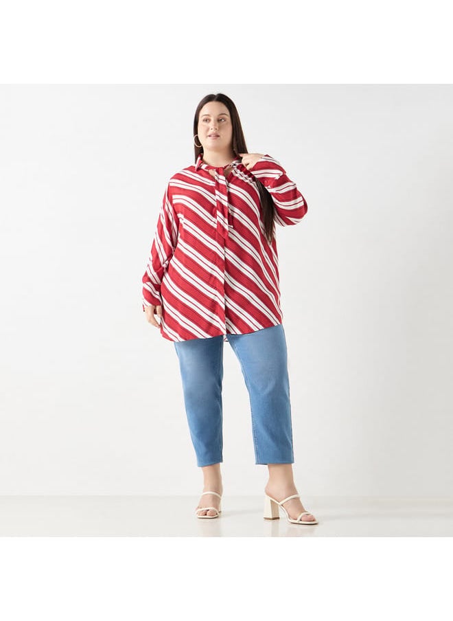 Ulla Popken Plus Size Ulla Popken Striped Shirt with Tie-Up Detail  - Image 2