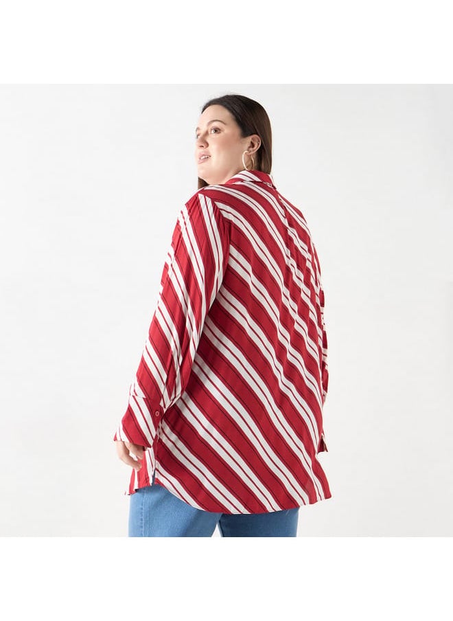 Ulla Popken Plus Size Ulla Popken Striped Shirt with Tie-Up Detail  - Image 3