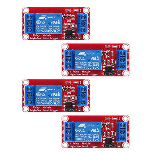 AEDIKO 4pcs DC 5V Relay Module - 1 Channel Relay Switch Board with Optocoupler Isolation, High or Low Level Trigger - Image 1