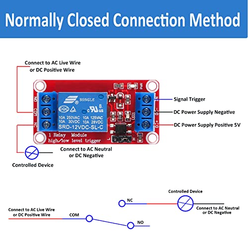 AEDIKO 4pcs DC 5V Relay Module - 1 Channel Relay Switch Board with Optocoupler Isolation, High or Low Level Trigger - Image 3