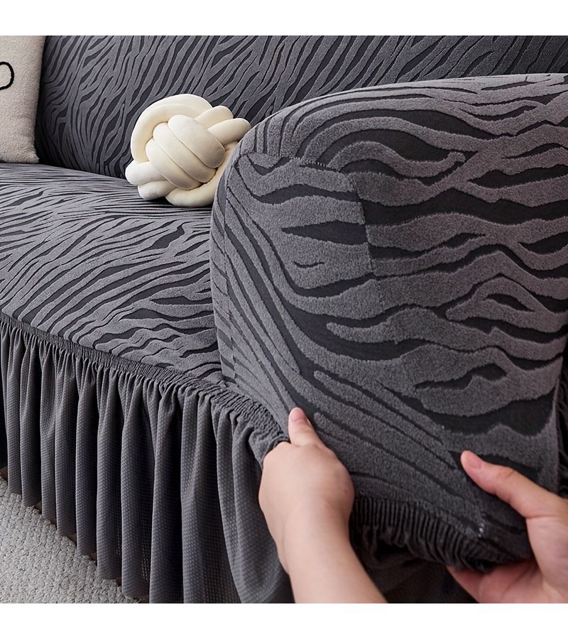 1pc Beige Four Seater Wave Jacquard Design Warm Home Sofa Cover Anti Cat Dog Scratching Elastic Machine Washable Suitable For 1 4 Seat Sofas And Combination Sofas Classic Design Living Room Decoration - Image 2