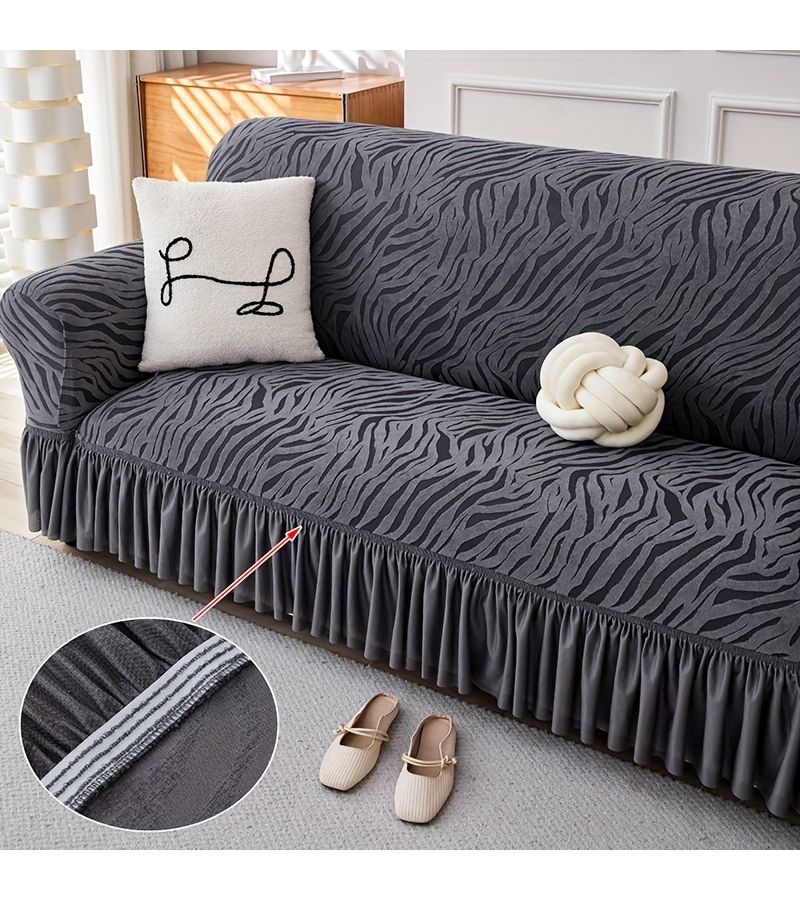 1pc Beige Four Seater Wave Jacquard Design Warm Home Sofa Cover Anti Cat Dog Scratching Elastic Machine Washable Suitable For 1 4 Seat Sofas And Combination Sofas Classic Design Living Room Decoration - Image 3