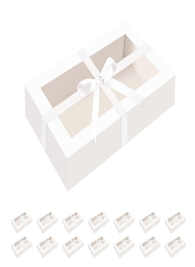 HAPPY POTATO 15 Pack Macaron Boxes for 12, 7.2×4×1.9 Inches, Macaron Packaging Box with Ribbon, White Macaron Boxes with Clear Window - Image 1