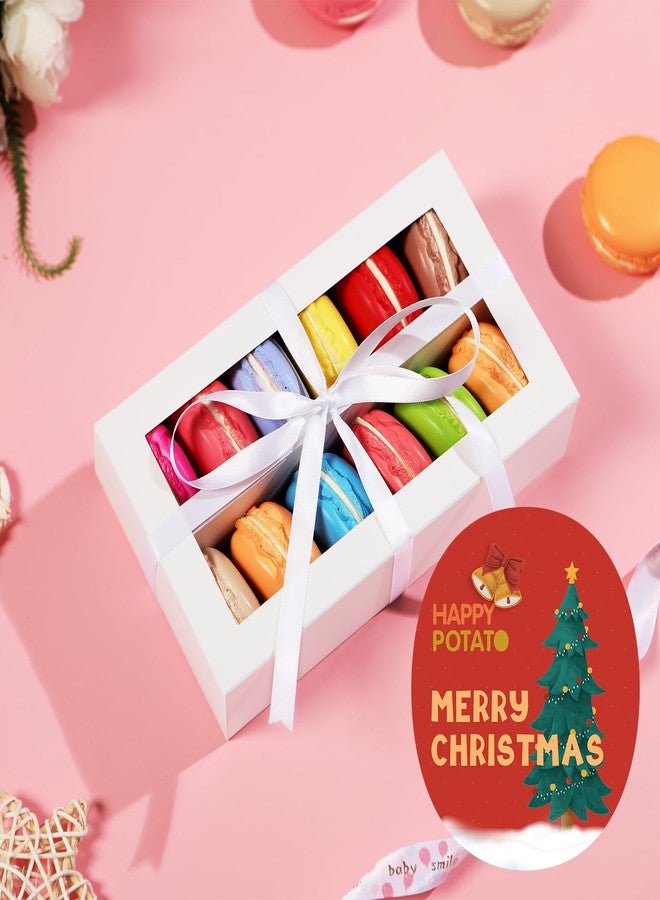 HAPPY POTATO 15 Pack Macaron Boxes for 12, 7.2×4×1.9 Inches, Macaron Packaging Box with Ribbon, White Macaron Boxes with Clear Window - Image 4