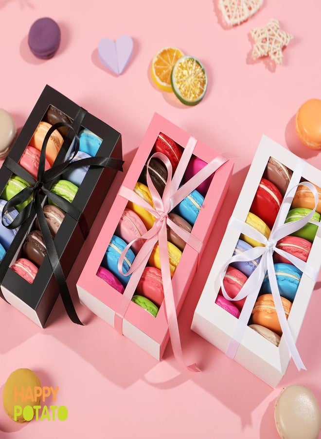 HAPPY POTATO 15 Pack Macaron Boxes for 12, 7.2×4×1.9 Inches, Macaron Packaging Box with Ribbon, White Macaron Boxes with Clear Window - Image 5