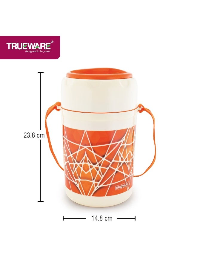 Trueware Trendy 4 Inner Steel Outer Plastic thermoware Lunch Box | 4 Container 300 ML Each-Orange | PU Insulated | Lunch Box | Tiffin | Hot Lunch Box - Image 4