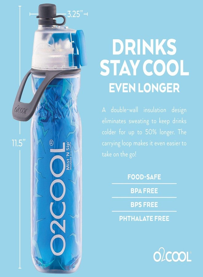 أو2 كول زجاجة O2COOL Arctic Squeeze Mist 'N Sip المعزولة مع غطاء صنبور سيليكون ووظيفة رذاذ قابلة للقفل - 20 أونصة، أزرق متصدع - Image 5