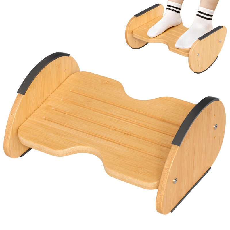 Amazer Bamboo Foot Rest for Under Desk at Work, 2-in-1 Reversible Rocking Footrest Adjustable Foot Stool, Ergonomic Footrest for Under Gaming Desk, Feet Support Leg Footstools for Home Office - Image 1