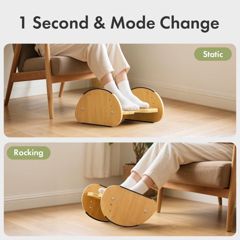 Amazer Bamboo Foot Rest for Under Desk at Work, 2-in-1 Reversible Rocking Footrest Adjustable Foot Stool, Ergonomic Footrest for Under Gaming Desk, Feet Support Leg Footstools for Home Office - Image 2