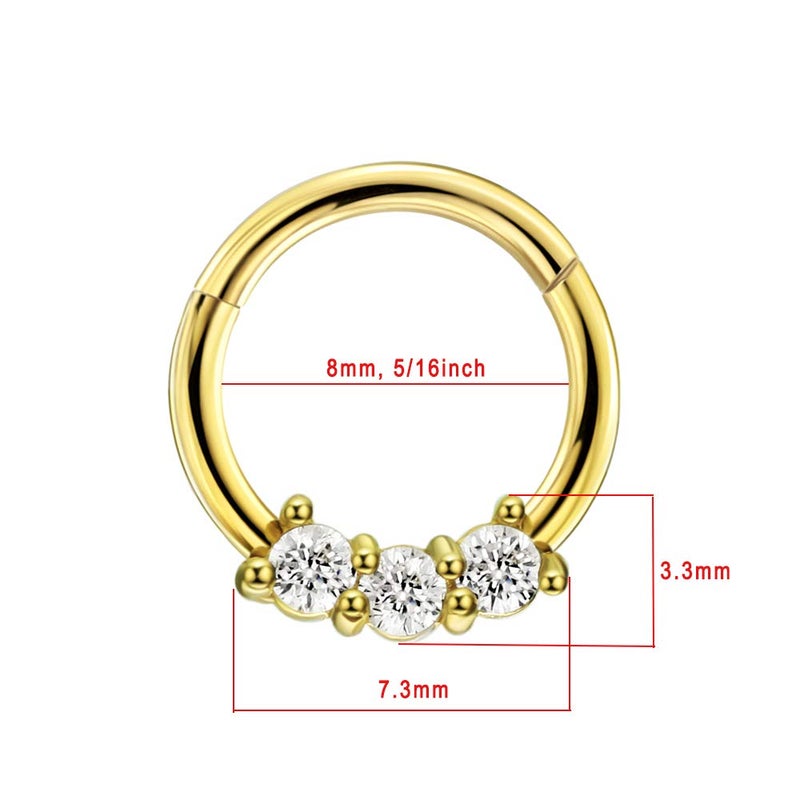 FANSING 16g Septum Rings for Women 18k Gold-plated Septum Jewelry 16 Gauge 8mm Daith Piercing Jewelry Surgical Steel Captive CZ Hoop - Image 2