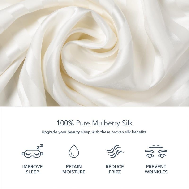 Fishers Finery 30mm 100% Pure Mulberry Silk Pillowcase  Good Housekeeping Quality Tested (White Stripe  Queen) - Image 5