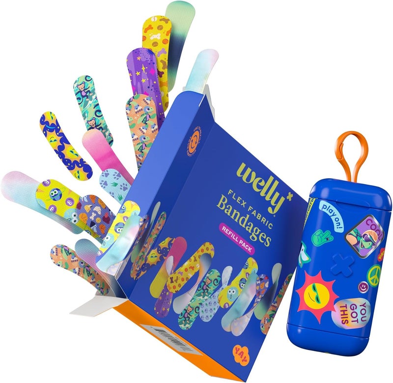 Welly Bandage Clip N Go Tin  Refill Pack  Adhesive Flexible Fabric Bandages and Tin  Assorted Shapes and Patterns for Minor Cuts Scrapes and Wounds  100 Count - Image 3