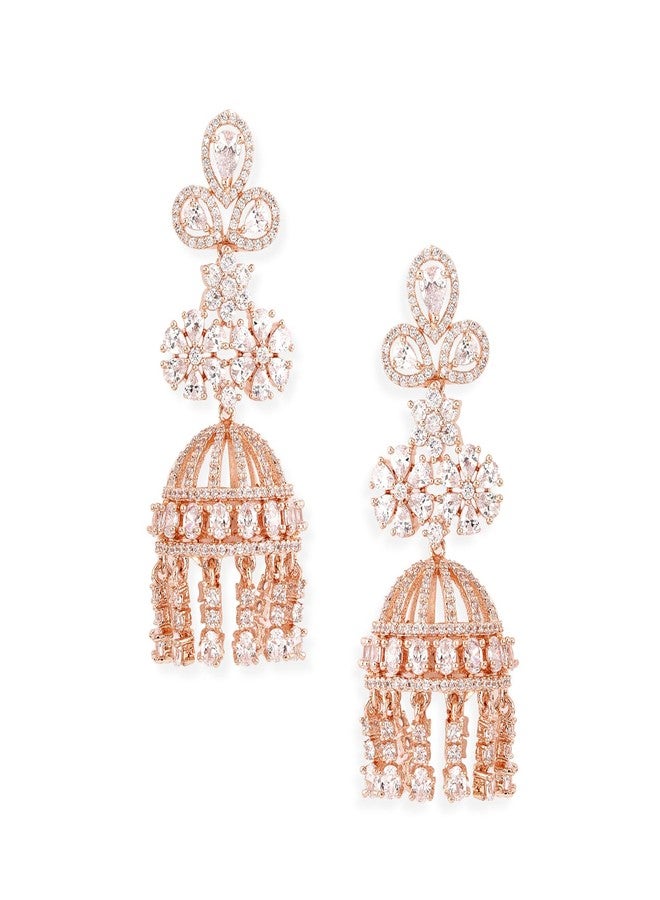 Rubans Women's & Girl's 22K Rose Gold-Plated AAA Cubic Zirconia Studded Dome-Shaped Jhumka Earrings - Image 1