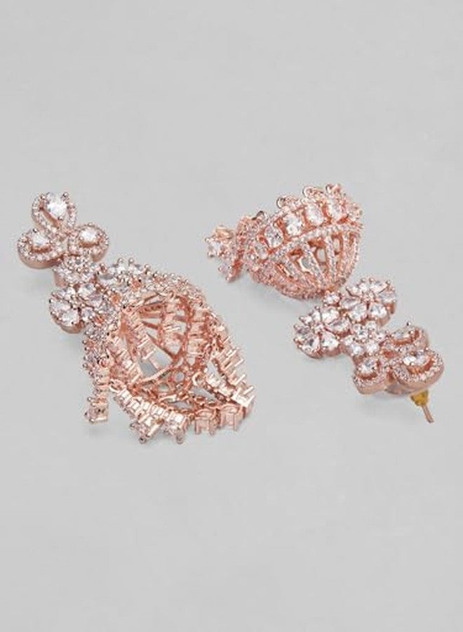 Rubans Women's & Girl's 22K Rose Gold-Plated AAA Cubic Zirconia Studded Dome-Shaped Jhumka Earrings - Image 5