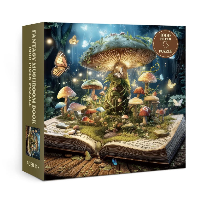 BBOLDIN Fantasy Mushroom Book Puzzle 1000 Pieces for Adults, Magic Forest Fungi Plant Jigsaw Puzzles, Vintage Nature Butterfly Tree Puzzles - Image 2