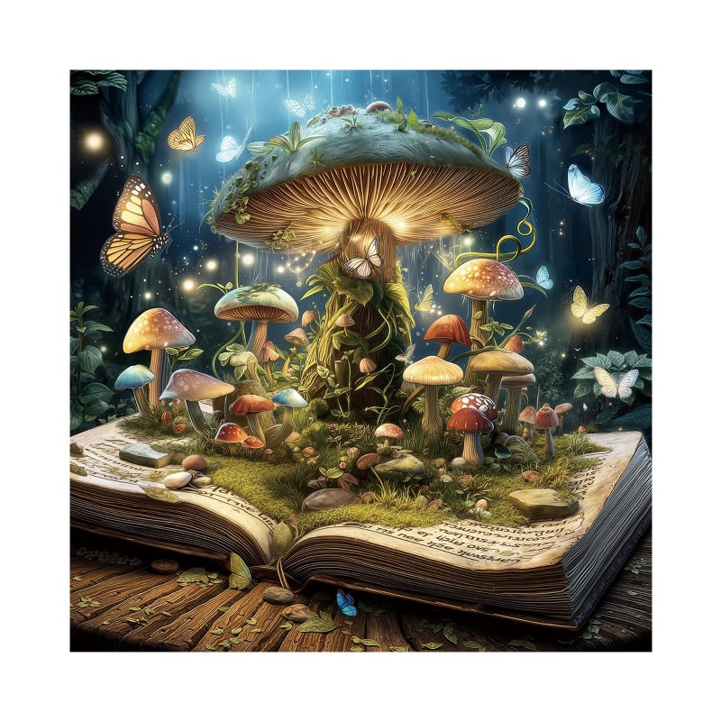 BBOLDIN Fantasy Mushroom Book Puzzle 1000 Pieces for Adults, Magic Forest Fungi Plant Jigsaw Puzzles, Vintage Nature Butterfly Tree Puzzles - Image 1