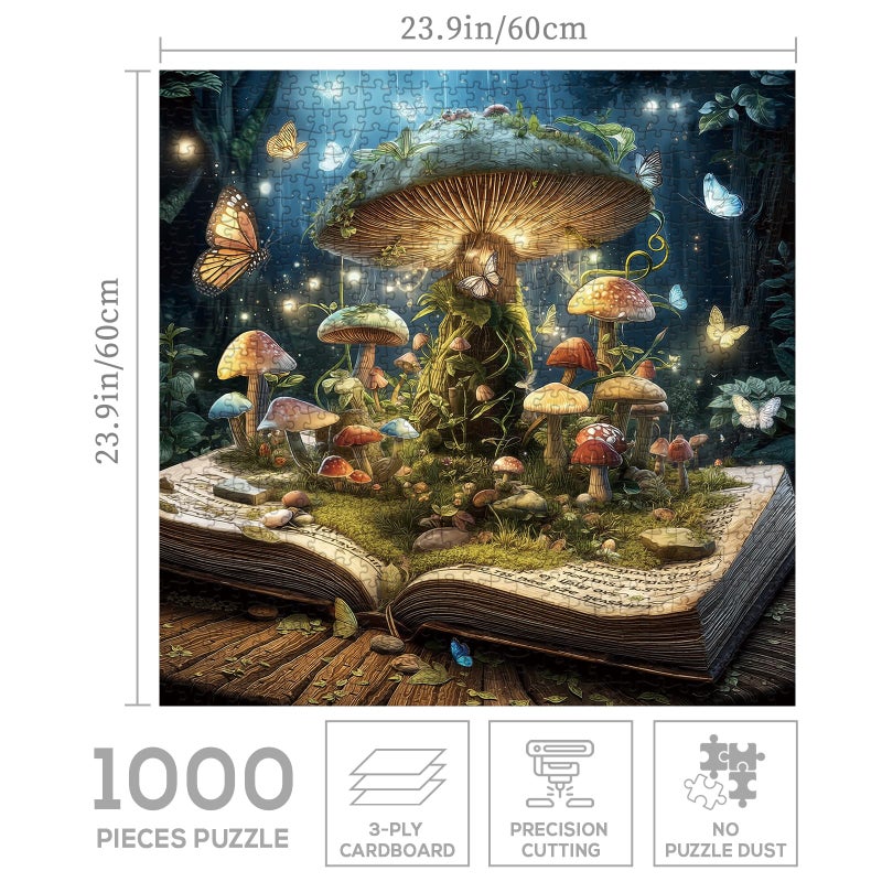 BBOLDIN Fantasy Mushroom Book Puzzle 1000 Pieces for Adults, Magic Forest Fungi Plant Jigsaw Puzzles, Vintage Nature Butterfly Tree Puzzles - Image 3