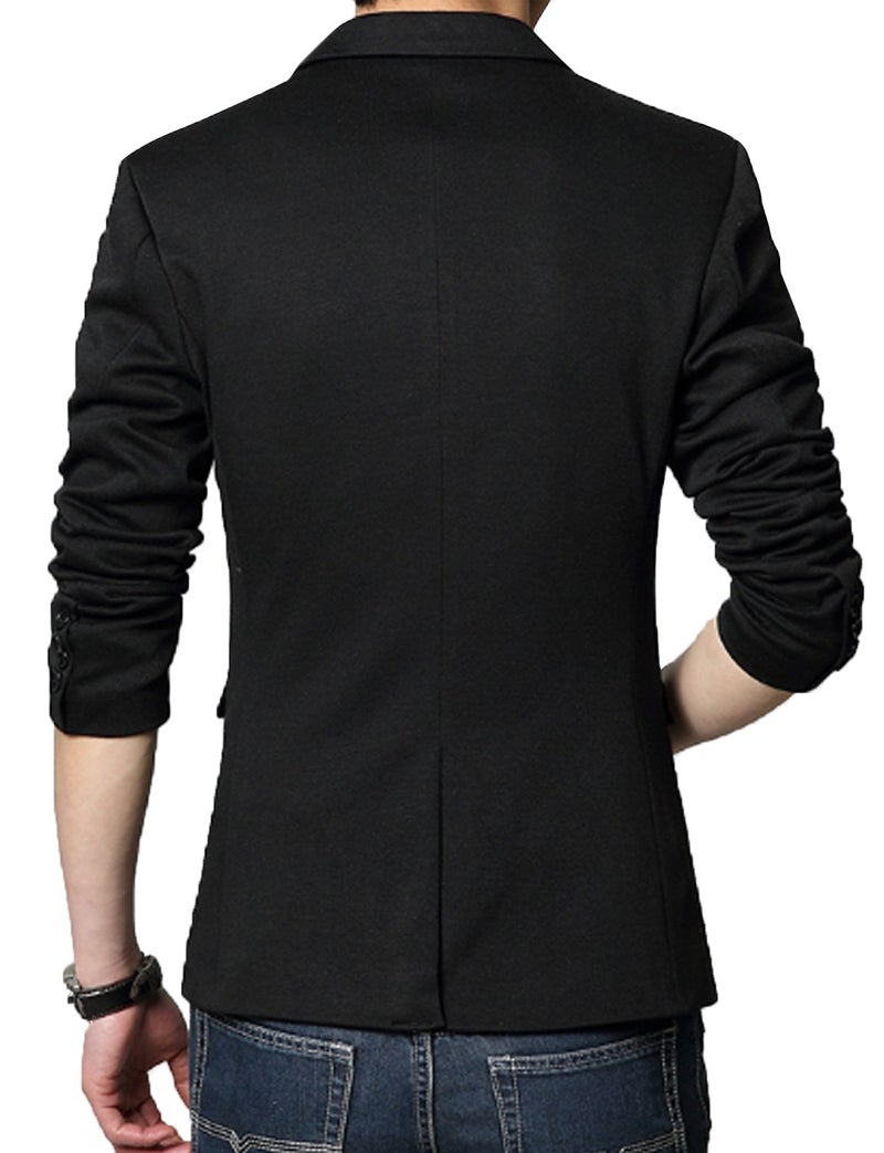 DAVID.ANN Men's Casual Fit One Button Center Vent Blazer Jacket,Black #3625,Small - Image 3