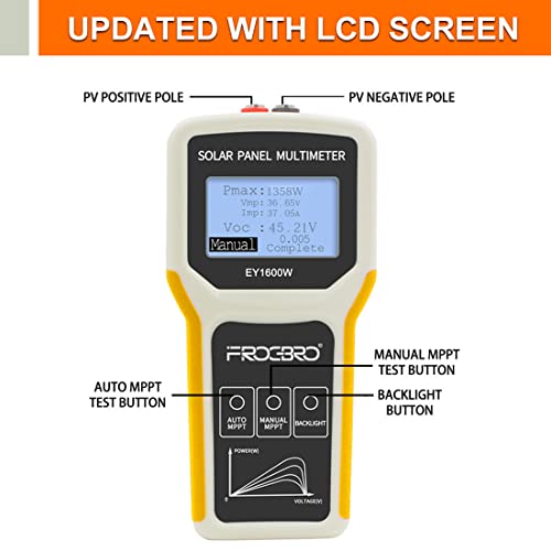 FrogBro مقياس الطاقة الشمسية FrogBro المحدث، مقياس متعدد الفولتية 1600 واط مع شاشة LCD فائقة الوضوح، أداة استكشاف الأخطاء في جهد الدائرة المفتوحة الذكية لاختبار الطاقة الشمسية (LCD 1600W) - Image 2