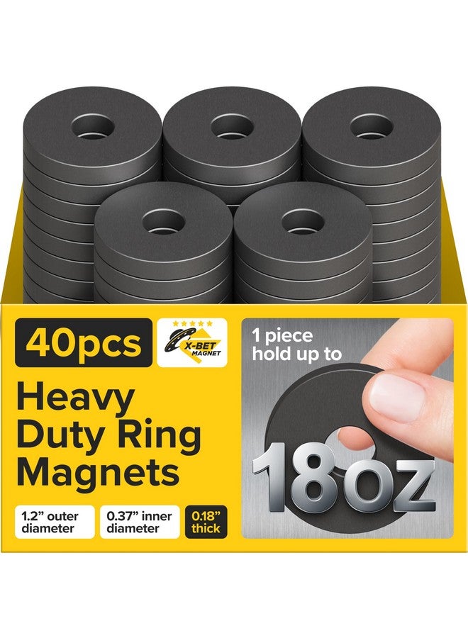 X-bet MAGNET Heavy Duty Ring Magnets - Ultra Strong 1.2" Magnets with Holes for DIY & Crafts - Space Organization Set for Home, Kitchen, Workshop (40 pcs)  - Image 1