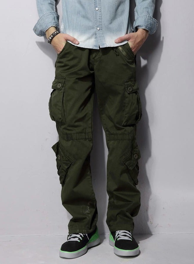 OCHENTA Men's Casual Military Cargo Pants Baggy Camo Work Trousers with 8 Pockets (No Belt), #3357 Army Green, 36 - Image 3