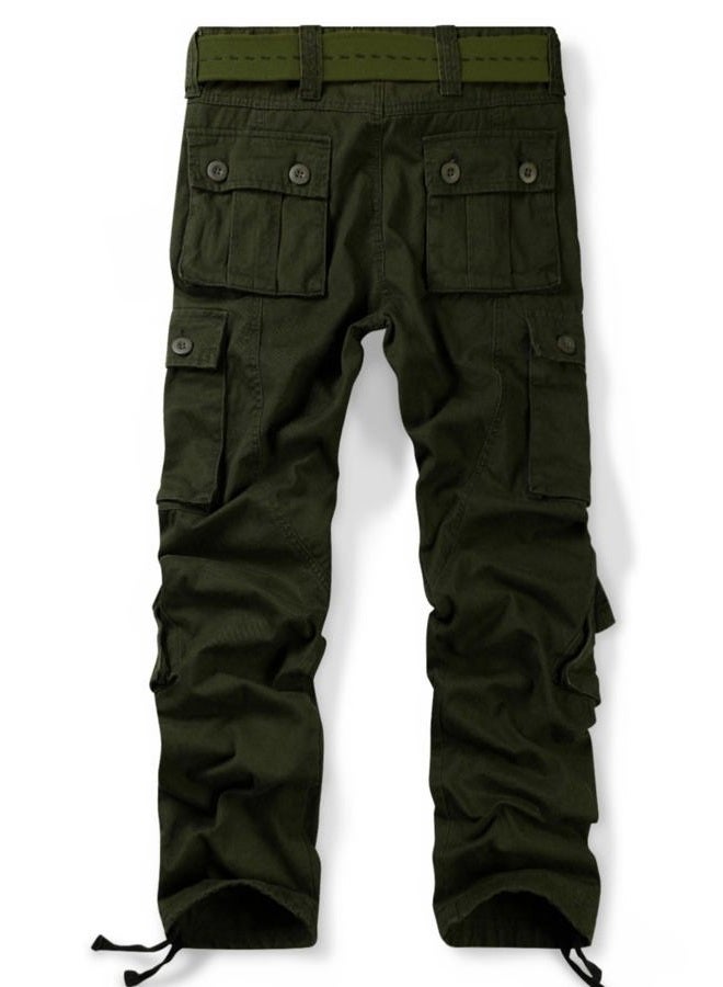 OCHENTA Men's Casual Military Cargo Pants Baggy Camo Work Trousers with 8 Pockets (No Belt), #3357 Army Green, 36 - Image 4