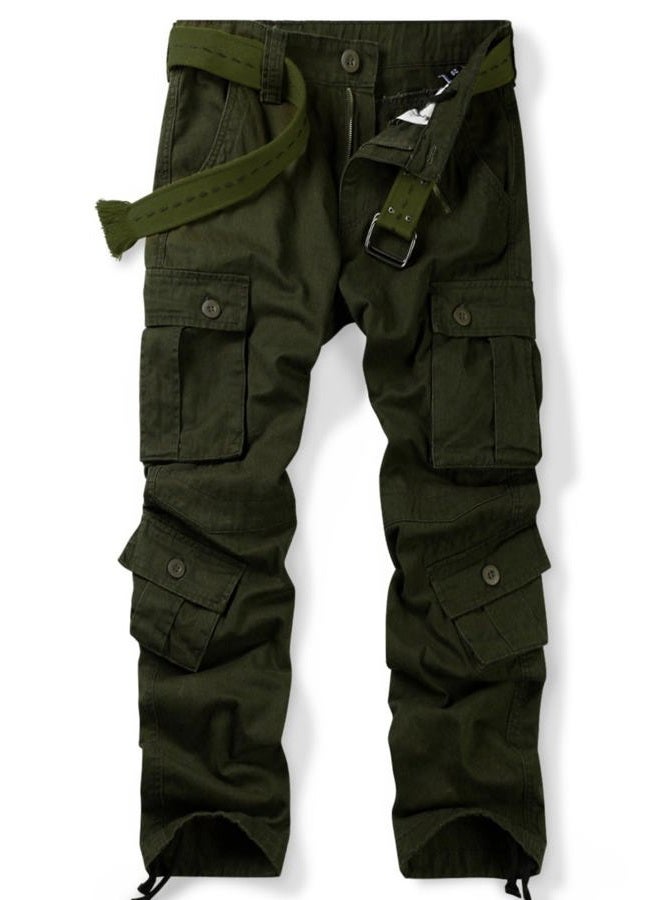 OCHENTA Men's Casual Military Cargo Pants Baggy Camo Work Trousers with 8 Pockets (No Belt), #3357 Army Green, 36 - Image 1