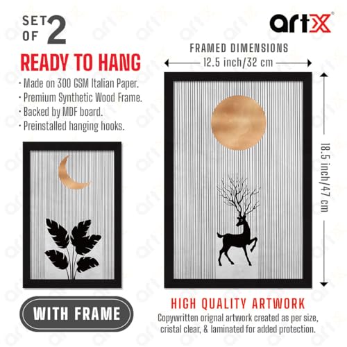 ArtX Paper Boho Aesthetic Wall Decor Paintings with Frame for Home Decoration, Painting for Living Room Bedroom Office, Framed Painting for Wall Decoration, Wall Decor For Living Room, Set Of 2 - Image 2
