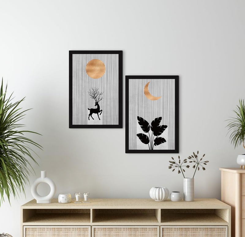 ArtX Paper Boho Aesthetic Wall Decor Paintings with Frame for Home Decoration, Painting for Living Room Bedroom Office, Framed Painting for Wall Decoration, Wall Decor For Living Room, Set Of 2 - Image 4