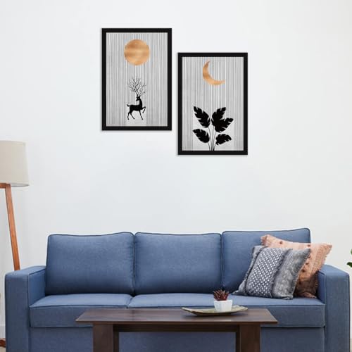 ArtX Paper Boho Aesthetic Wall Decor Paintings with Frame for Home Decoration, Painting for Living Room Bedroom Office, Framed Painting for Wall Decoration, Wall Decor For Living Room, Set Of 2 - Image 3