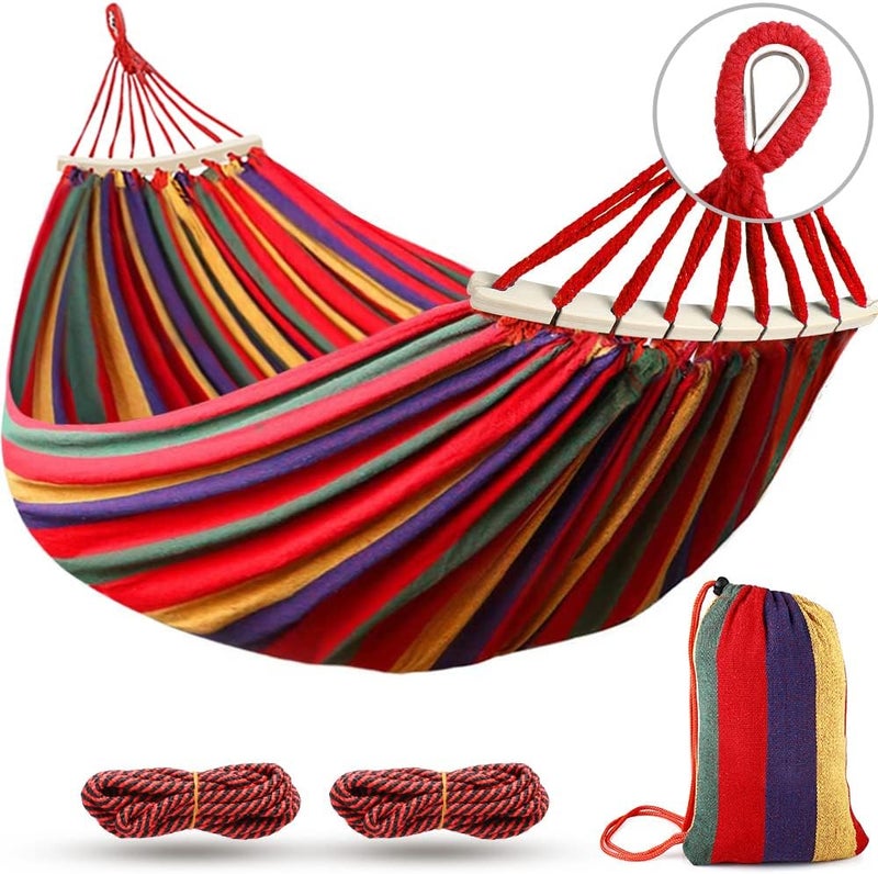 MOSFiATA 285x155cm Hammock with Spreader Bars, Camping Hammock Outdoor, with Thickened Durable Canvas Fabric and Sturdy Metal Knot, 550 lb Load Capacity, for Backyard, Garden Red - Image 1