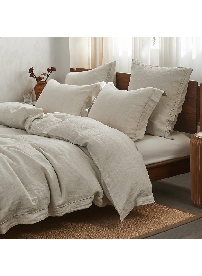 Simple&Opulence 100% French Flax Linen Duvet Cover Set with Embroidery Washed - 3 Pieces (1 Duvet Cover with 2 Pillow Shams) with Button Closure Soft Breathable Farmhouse - Linen, King Size - Image 1