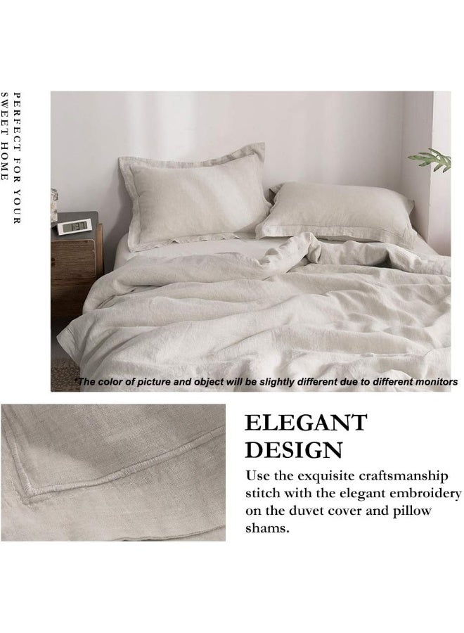 Simple&Opulence 100% French Flax Linen Duvet Cover Set with Embroidery Washed - 3 Pieces (1 Duvet Cover with 2 Pillow Shams) with Button Closure Soft Breathable Farmhouse - Linen, King Size - Image 2