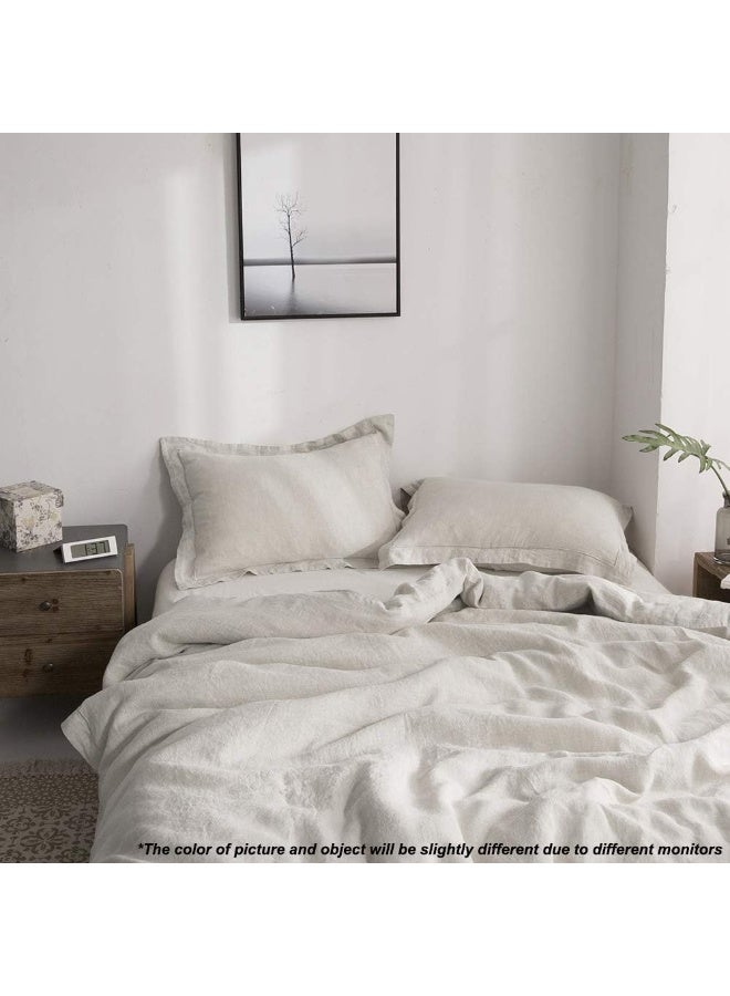Simple&Opulence 100% French Flax Linen Duvet Cover Set with Embroidery Washed - 3 Pieces (1 Duvet Cover with 2 Pillow Shams) with Button Closure Soft Breathable Farmhouse - Linen, King Size - Image 5