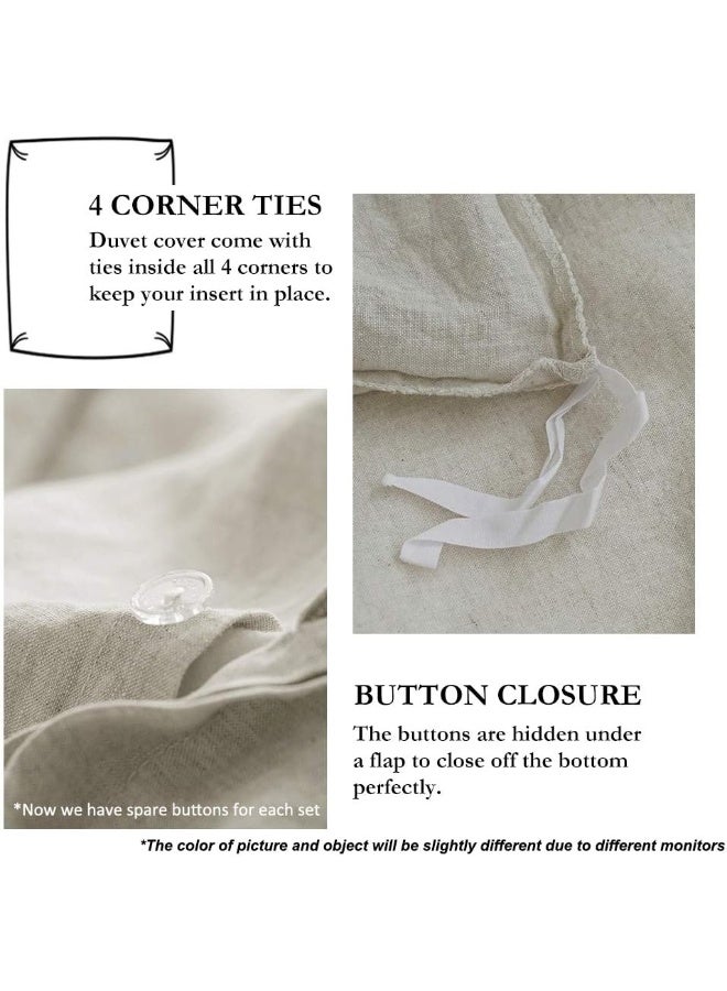 Simple&Opulence 100% French Flax Linen Duvet Cover Set with Embroidery Washed - 3 Pieces (1 Duvet Cover with 2 Pillow Shams) with Button Closure Soft Breathable Farmhouse - Linen, King Size - Image 3