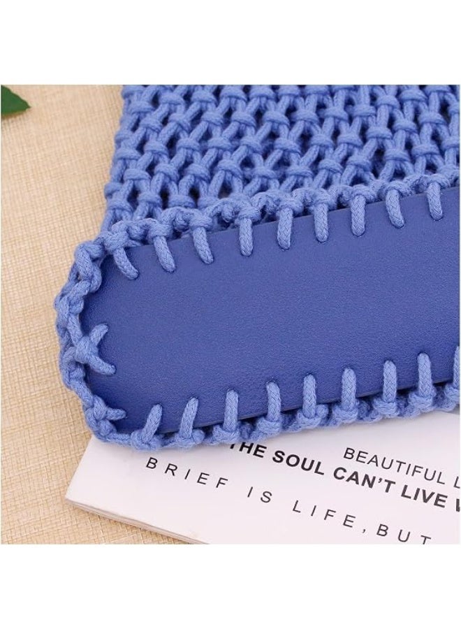 Bukela Mini Clutch Handbag, Fishing Net Bucket Bag Cotton Rope Crochet Drawstring Woven Beach Bag Small Tote for Women Girls(Blue) - Image 5