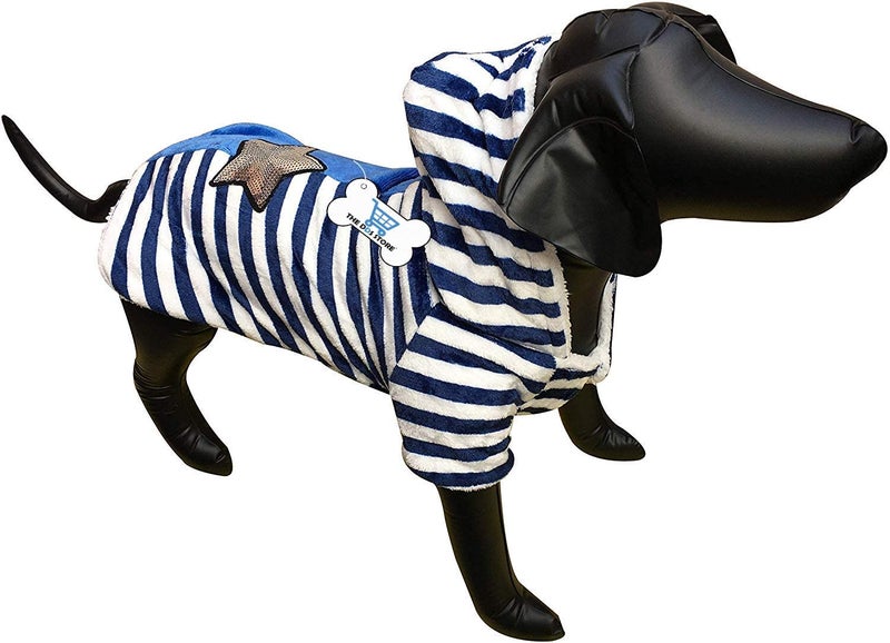 The DDS Store Pet Dog Clothes Winter Stripped Dog Sweatshirts Coat Apparel Puppy Sports Clothes 1 Piece (16 Inch, Blue) - Image 1