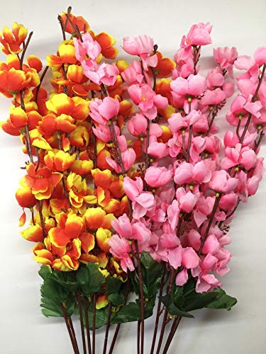Coolkart Artificial Orchid Peach Blossom Flower for Party Decoration/Living Room Decor/Office Stage Decoration,Set of 2 Bunch /14 Stems (Orange and Baby Pink) Made in India - Image 2