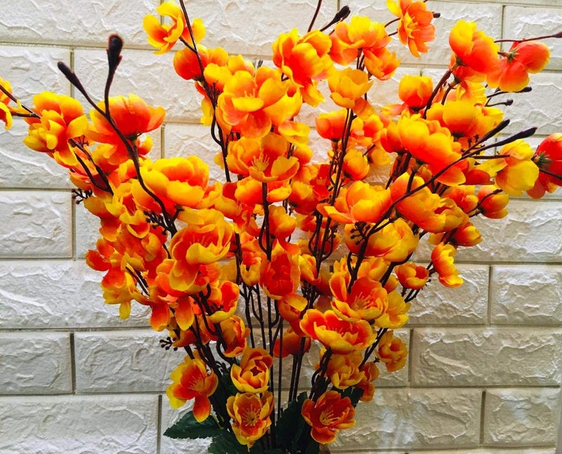 Coolkart Artificial Orchid Peach Blossom Flower for Party Decoration/Living Room Decor/Office Stage Decoration,Set of 2 Bunch /14 Stems (Orange and Baby Pink) Made in India - Image 4