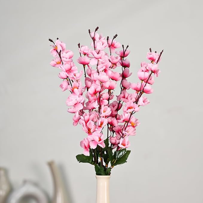 Coolkart Artificial Orchid Peach Blossom Flower for Party Decoration/Living Room Decor/Office Stage Decoration,Set of 2 Bunch /14 Stems (Orange and Baby Pink) Made in India - Image 3