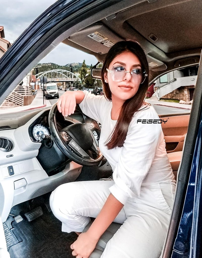 فيسيدي نظارات شمسية بدون إطار للنساء من FEISEDY، إطار معدني مربع، عدسات ماسية موضة، عدسات كبيرة الحجم، رقم الموديل B2567 - Image 2