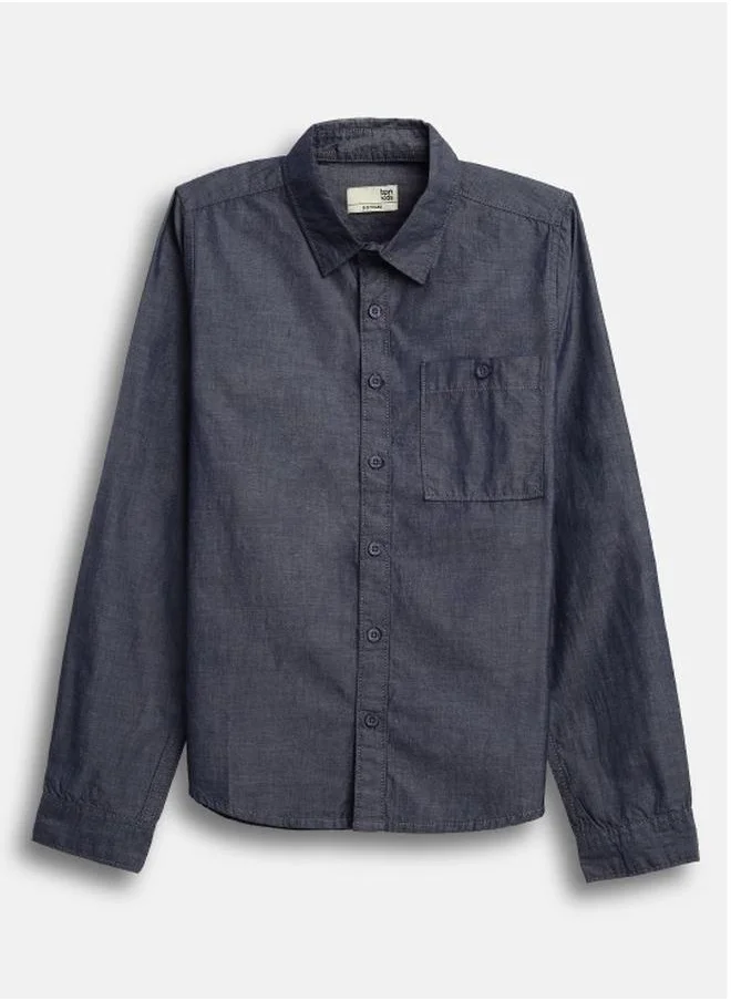 Bonkids Boy's shirts in regular fit carbon black colour cotton fabric embellished pattern pull over closure woven weave type round collar type round neckline half sleeve length button down upper body wear type suitable for casual occasions – fashion-forward flair for playful moments.