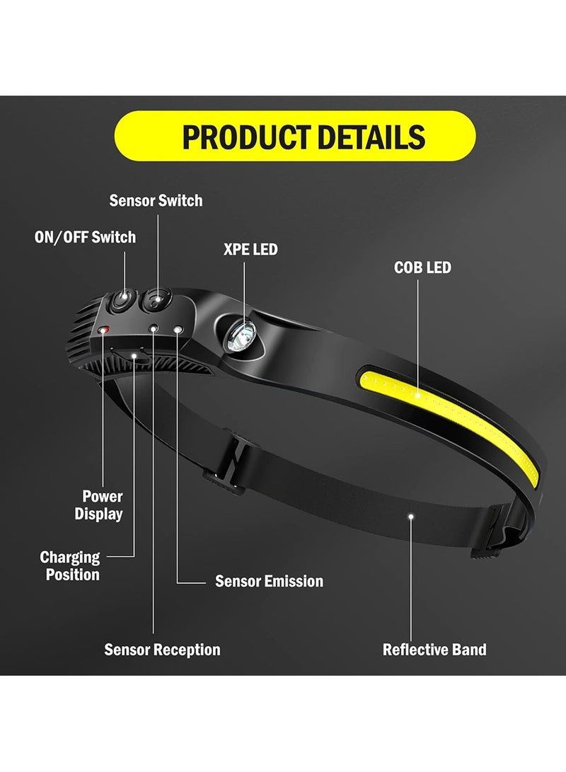تي بي إٍس ديزاين مصباح رأس LED COB LED فائق السطوع من TBS Design مزود بخمسة أوضاع إضاءة ومصباح أمامي مزود بمستشعر حركة ومقاوم للماء بدرجة IPX4 - Image 4