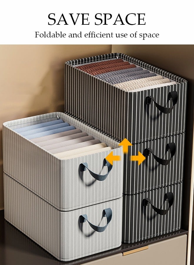 DUNISO 4-Piece Set, Bedroom, Clothes Storage Box, Wardrobe Storage Organizer, Large Foldable Clothing Storage Bag With Handles, And Suitable For Home Bedroom Office, Can Store Shirts, T-Shirts, Children's Jeans, Scarves, Leggings And Baby Clothes, Etc., Gray And White Stripes  - Image 3