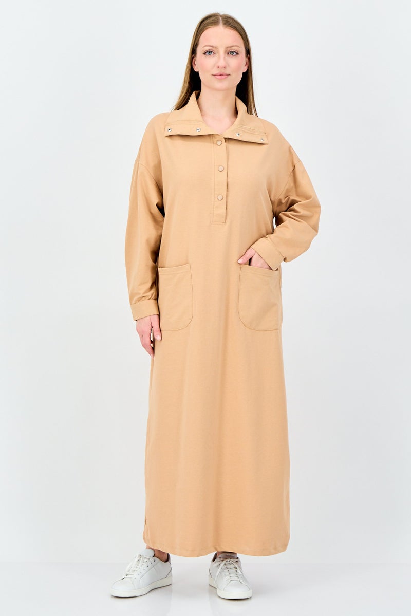 trendyol Women Plain Shirt Dress, Beige - Image 1