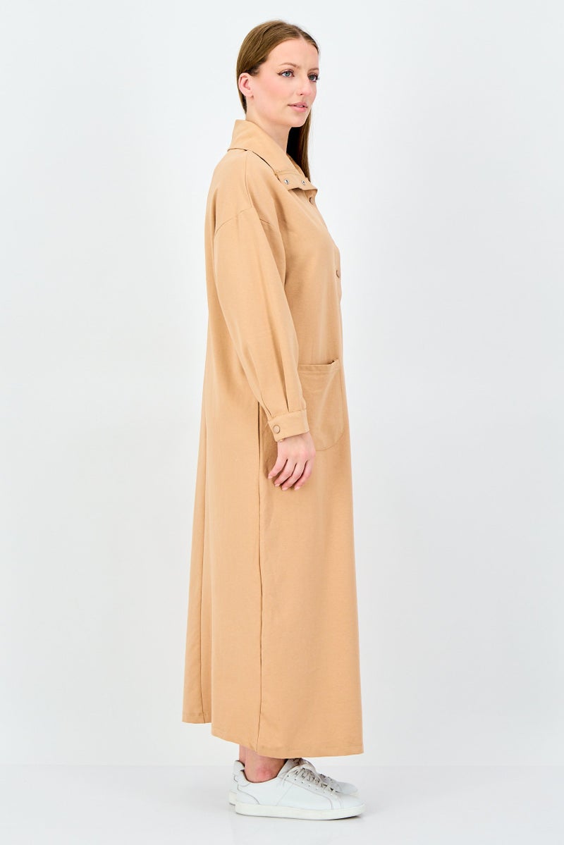 trendyol Women Plain Shirt Dress, Beige - Image 4